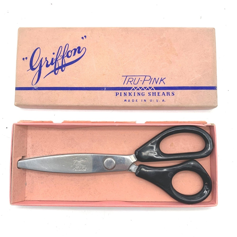 Griffon Pinking Shears Tru-Pink Black Silver Made in USA Vintage Sewing Tools